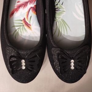 Black Ballet Flats with Butterfly Accent 🦋
